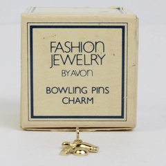 Avon Gold Tone 1982 Bowling Pins Miniature Charm With Box