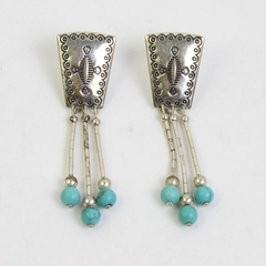 Carolyn Pollack QT 925 Sterling Silver Embossed Dangle Earrings Turquoise Beads