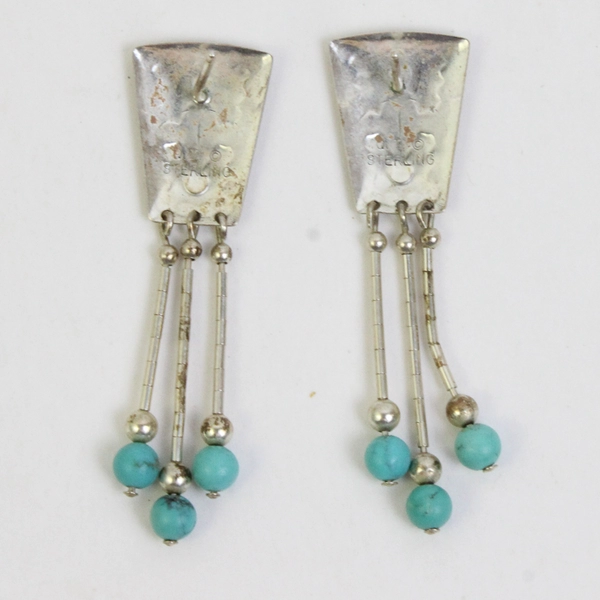 Carolyn Pollack QT 925 Sterling Silver Embossed Dangle Earrings Turquoise Beads