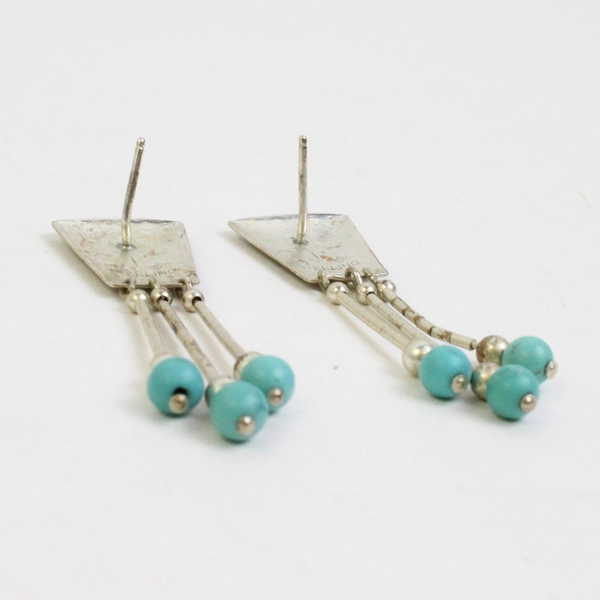 Carolyn Pollack QT 925 Sterling Silver Embossed Dangle Earrings Turquoise Beads