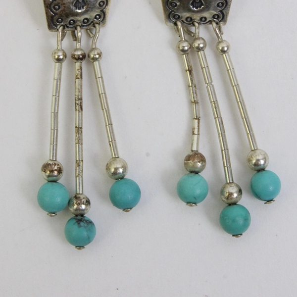 Carolyn Pollack QT 925 Sterling Silver Embossed Dangle Earrings Turquoise Beads