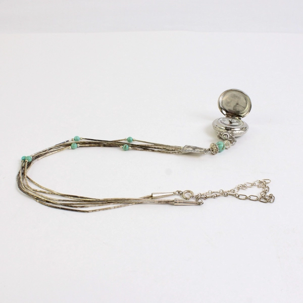 Carolyn Pollack Sterling Silver Turquoise Pendant Watch Necklace 26" Adjustable