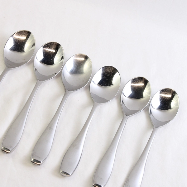 Set of 6 Retroneu Symphony Pattern Stainless Steel Oval Soup Spoons 7.88 Inches