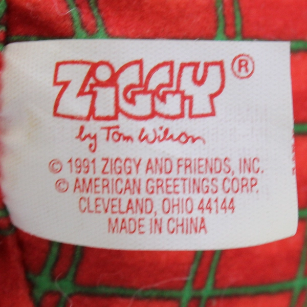 Vintage 1991 American Greetings Ziggy Christmas Vinyl Place Plush Toy 7" FLAW