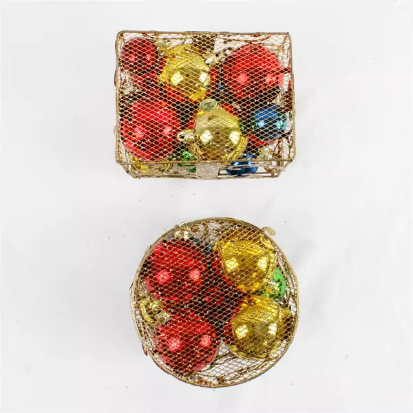 Lot of 2 Christmas Decorative Scroll Work Boxes with Ornamental Bulbs 