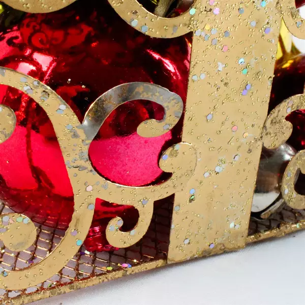 Lot of 2 Christmas Decorative Scroll Work Boxes with Ornamental Bulbs 