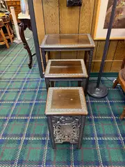 Wooden Carved Nesting Tables Set of 3 (Missing Table)