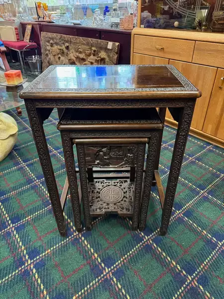 Wooden Carved Nesting Tables Set of 3 (Missing Table)