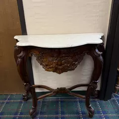 Vintage Two Piece Marble Top Accent Table Wooden Legs 32.5" Height