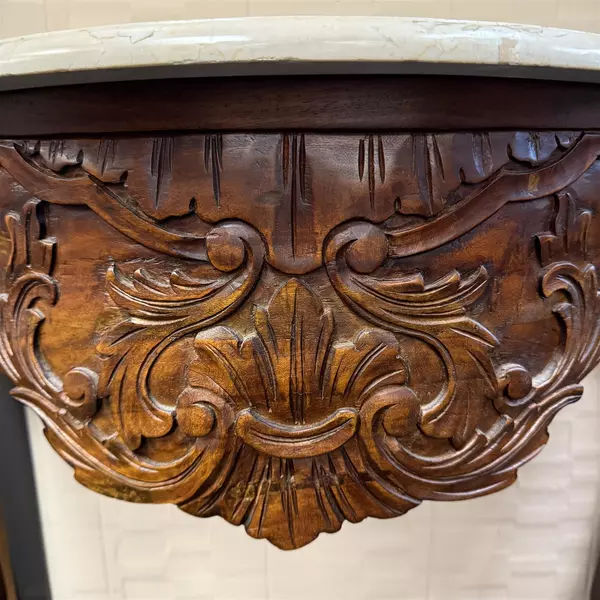 Vintage Two Piece Marble Top Accent Table Wooden Legs 32.5" Height