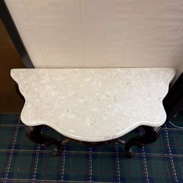 Vintage Two Piece Marble Top Accent Table Wooden Legs 32.5" Height