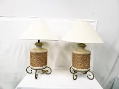 Set of 2 Sisal Rope Pottery Table Lamps Metal Base Stand