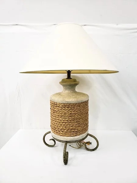 Set of 2 Sisal Rope Pottery Table Lamps Metal Base Stand