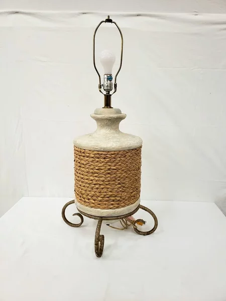 Set of 2 Sisal Rope Pottery Table Lamps Metal Base Stand