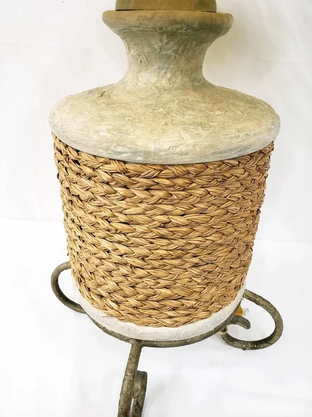 Set of 2 Sisal Rope Pottery Table Lamps Metal Base Stand