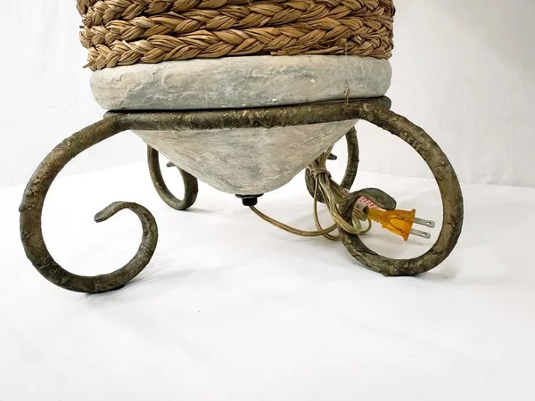 Set of 2 Sisal Rope Pottery Table Lamps Metal Base Stand