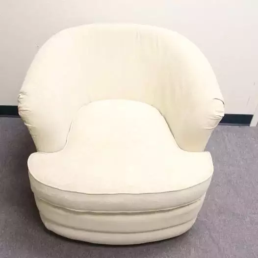 White Paisley Embroidered Cushioned Swivel Chair