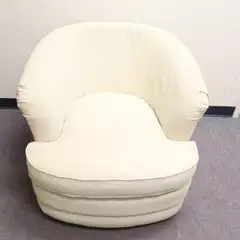 White Paisley Embroidered Cushioned Swivel Chair