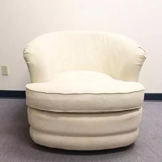 White Paisley Embroidered Cushioned Swivel Chair