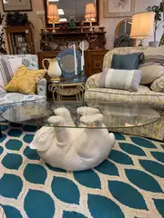 Vintage Polar Bear Oval Glass Top Coffee Table 