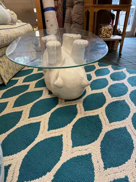 Vintage Polar Bear Oval Glass Top Coffee Table 