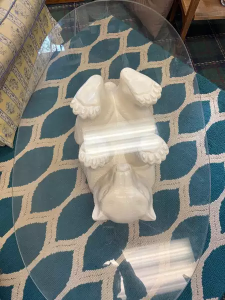 Vintage Polar Bear Oval Glass Top Coffee Table 