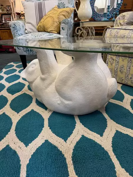 Vintage Polar Bear Oval Glass Top Coffee Table 