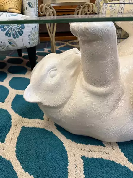 Vintage Polar Bear Oval Glass Top Coffee Table 