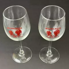 Set of 2 Michelbook Country Club Golf Red Tree Logo Wine Glasses 8" Tall