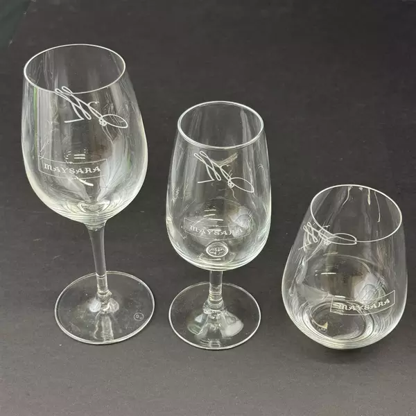 Lot of 3 Assorted Size Maysara Winery Wine Glasses