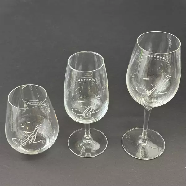Lot of 3 Assorted Size Maysara Winery Wine Glasses