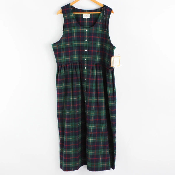 Susan Bristol NWT Women's 16 Green Plaid Sleeveless Maxi Dress