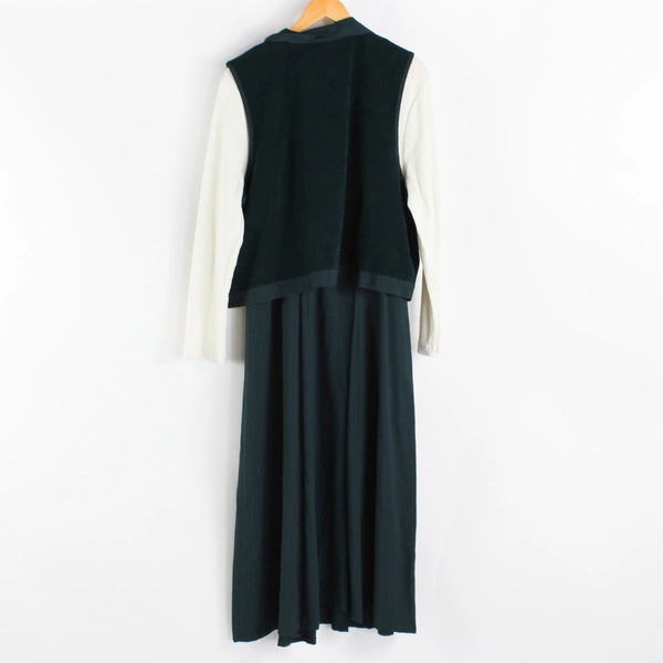 Vintage En Focus Women's 16 Dark Green 2-Piece Dress with Matching Vest