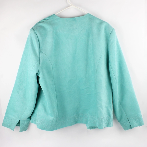 Dressbarn Embroidered Mint Green Open-Front Jacket Women's Size 18/20W