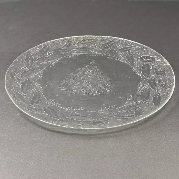 Arcoroc Holly Tree Embossed Glass Christmas Platter 13 Inch
