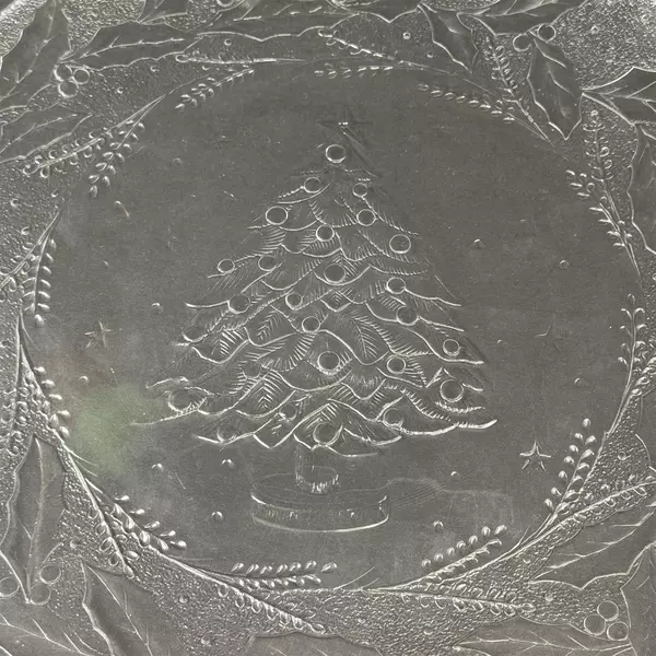 Arcoroc Holly Tree Embossed Glass Christmas Platter 13 Inch