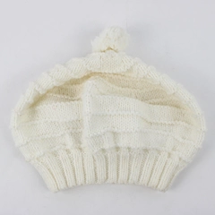 Women's Hand-Knit White Pom-Pom Beret Hat One Size