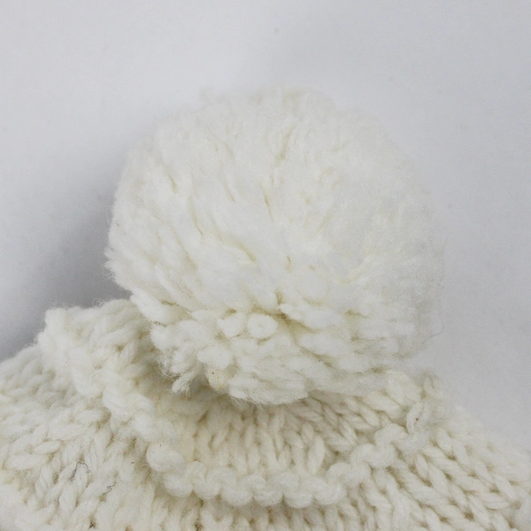 Women's Hand-Knit White Pom-Pom Beret Hat One Size