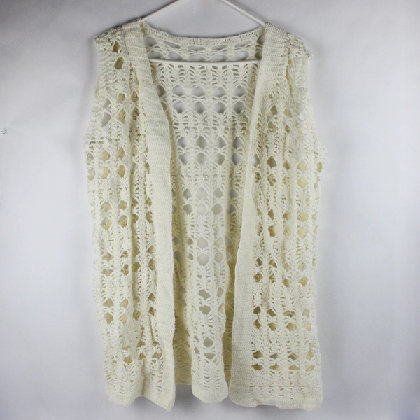 Handmade Crocheted White Open-Front Sweater Vest Women's XL