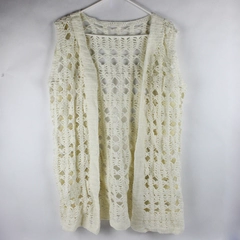 Handmade Crocheted White Open-Front Sweater Vest Women's XL