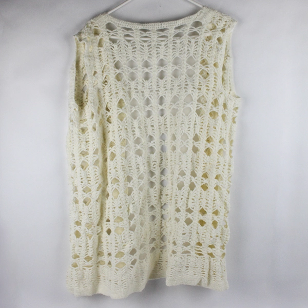 Handmade Crocheted White Open-Front Sweater Vest Women's XL