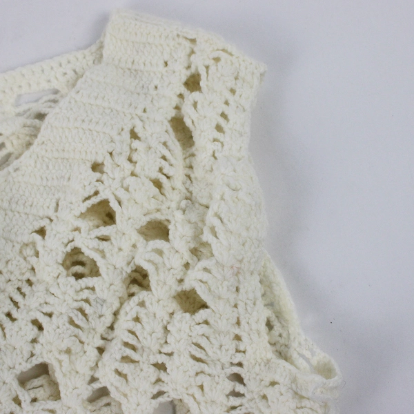 Handmade Crocheted White Open-Front Sweater Vest Women's XL