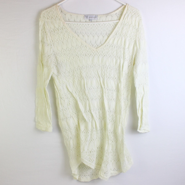 Amiani Solid White Color Lace Sheer Long Sleeve Top Women's Size M
