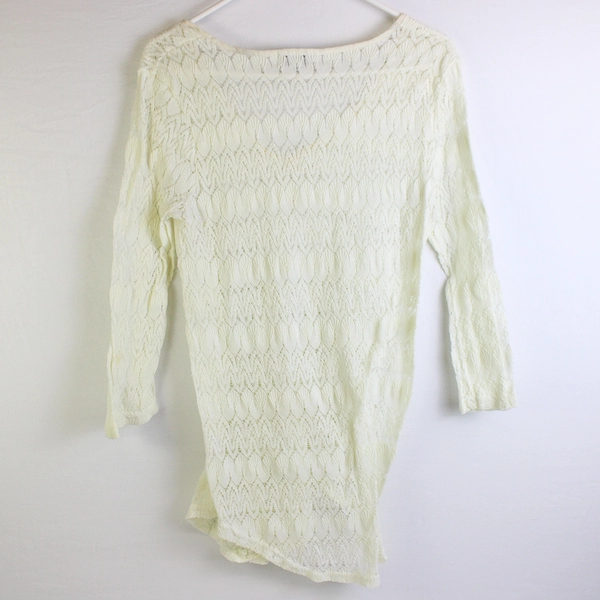 Amiani Solid White Color Lace Sheer Long Sleeve Top Women's Size M