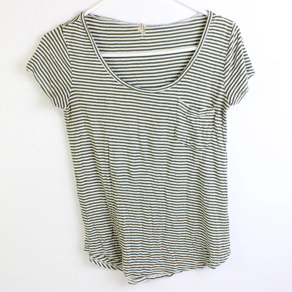 Love Charm Green/White Horizontal Stiped Short Sleeve Shirt Women's Size S