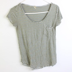 Love Charm Green/White Horizontal Stiped Short Sleeve Shirt Women's Size S