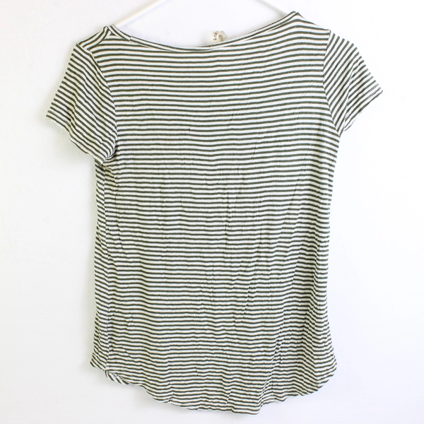 Love Charm Green/White Horizontal Stiped Short Sleeve Shirt Women's Size S