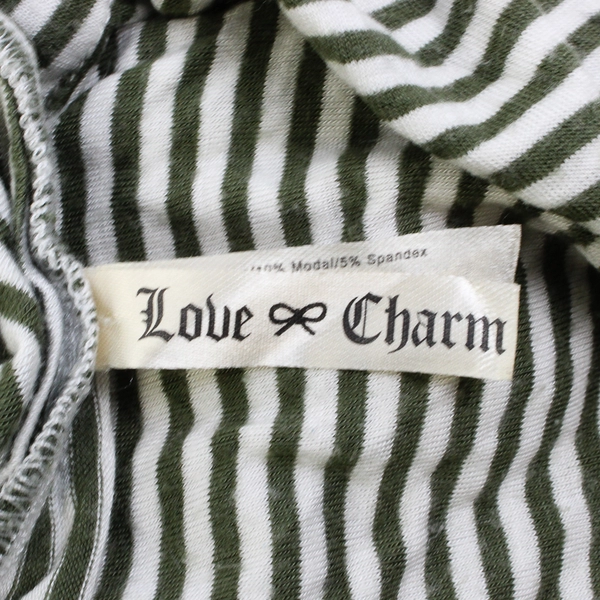 Love Charm Green/White Horizontal Stiped Short Sleeve Shirt Women's Size S