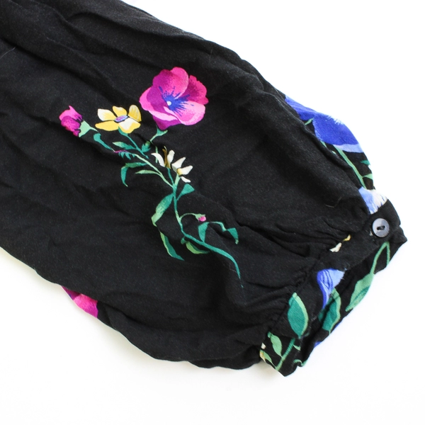 Old Navy Floral On Black Background Long Sleeve Blouse Women's Size XL