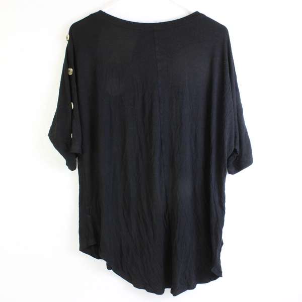 Kim & Cami Solid Black Short Sleeve Blouse W/ Accent Buttons Women's Size 1X